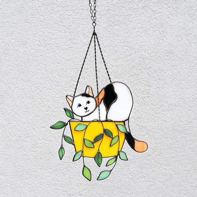 Colorful Stained Glass Cat Suncatcher Window Decor - Halri