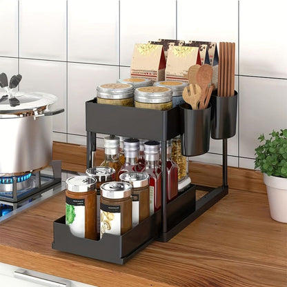 Double Layer Slide Out Shelf Storage Organizer Rack