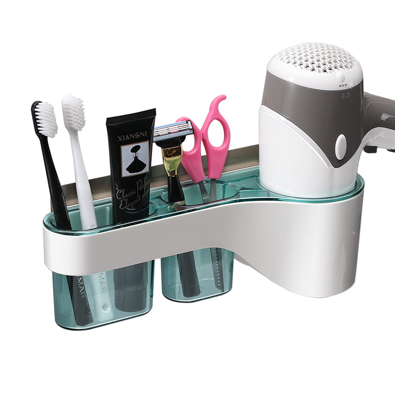 Étagère de salle de bain gain de place avec support pour sèche-cheveux 