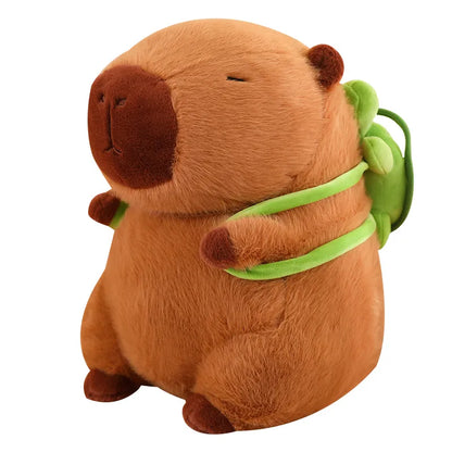 Adorable capybara en peluche avec sac à dos tortue pour enfants