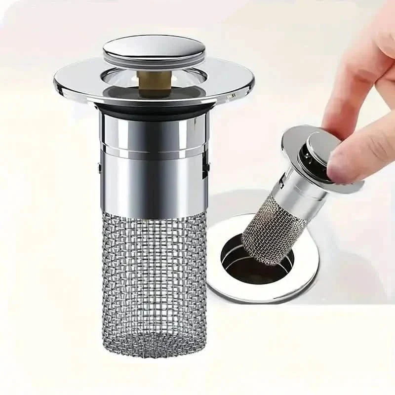 2-Pack: Easy Fit Sink Plugs with Metal Filter and Hair Catcher - Halri