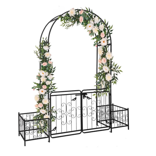 Rustic Iron Garden Archway with Metal Gate - Halri