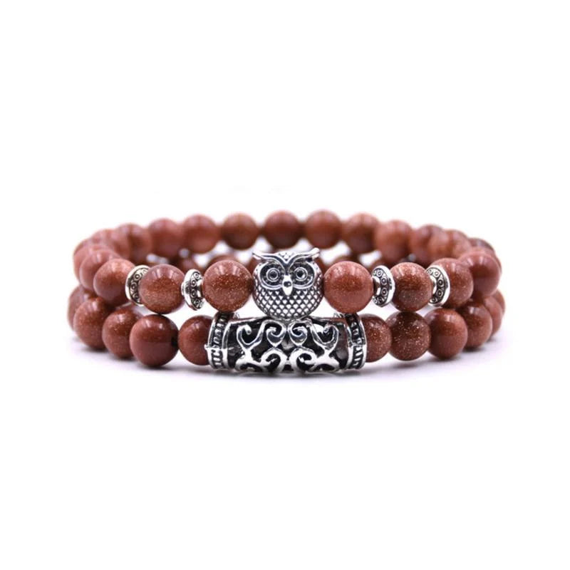 Bracelet en perles et pierres hibou inspiré par la nature