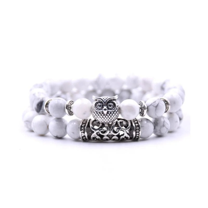 Bracelet en perles et pierres hibou inspiré par la nature
