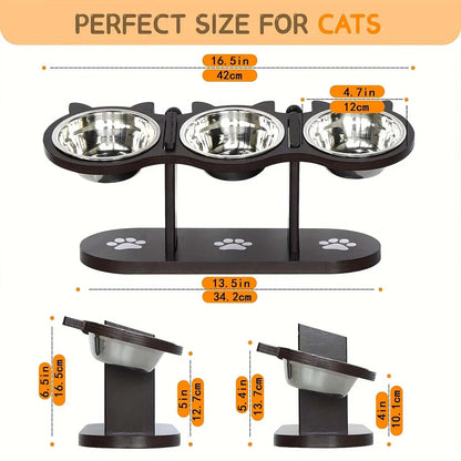 Raised Pet Food Bowl with 3 Metal Feeding Stations