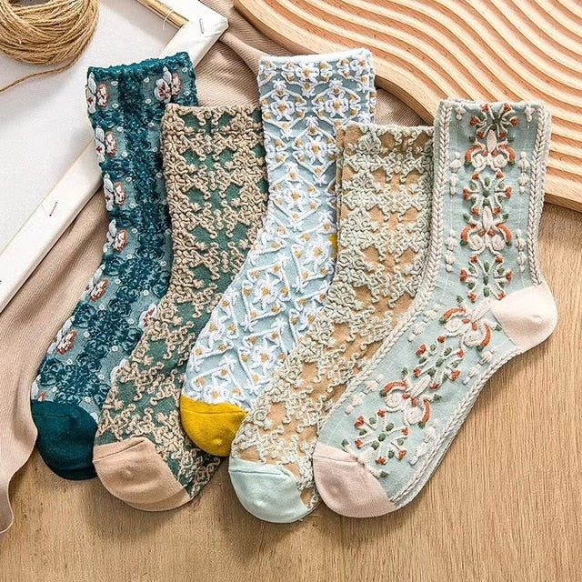 Lot de 5 paires de chaussettes courtes à motif floral classique