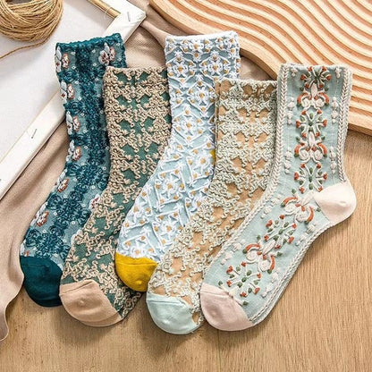 Lot de 5 paires de chaussettes courtes à motif floral classique