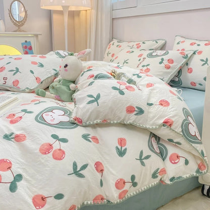 Magnifique ensemble de literie 4 pièces à motif floral avec housse de couette