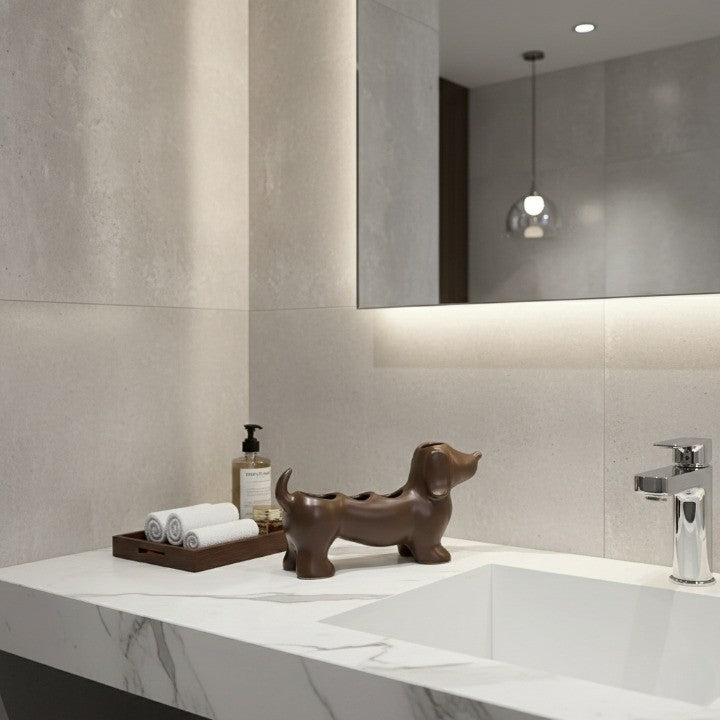 Panier de rangement pour salle de bain en forme de teckel