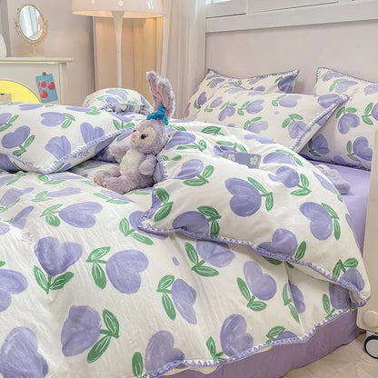 Magnifique ensemble de literie 4 pièces à motif floral avec housse de couette