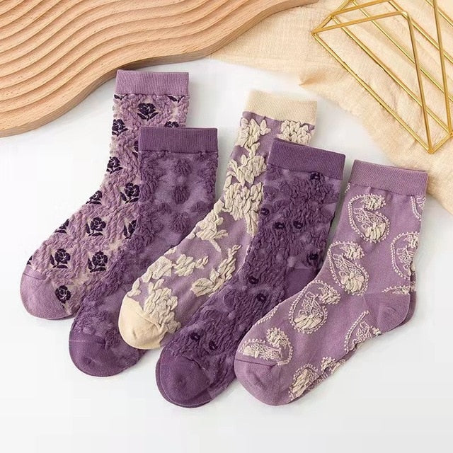 Lot de 5 paires de chaussettes courtes à motif floral classique