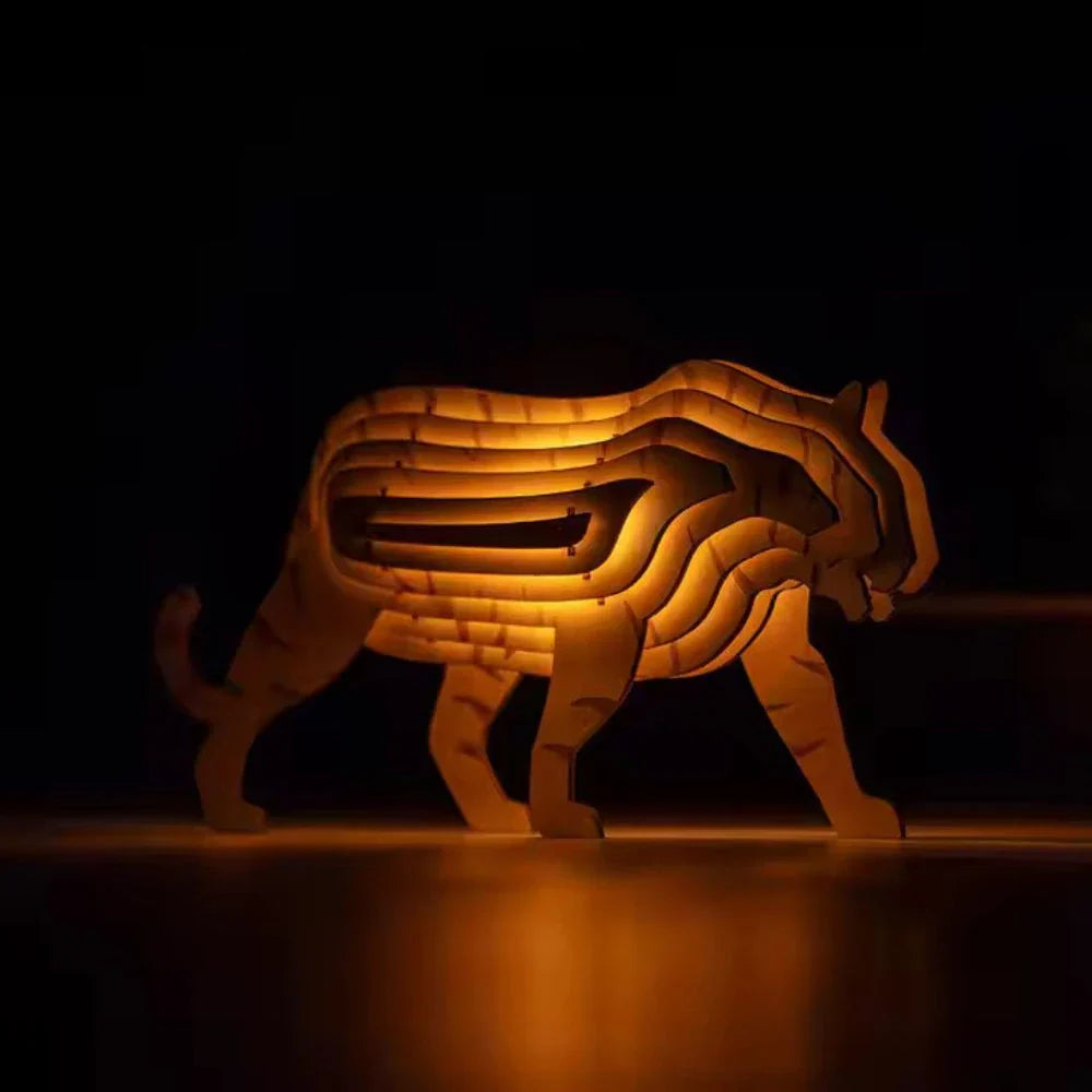 Lampe rustique artisanale en bois en forme d'animal