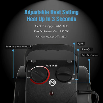 Portable Fast Heat Fan for Greenhouse Grow Tent Workplace