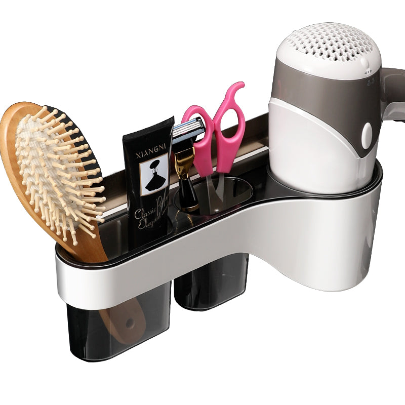 Étagère de salle de bain gain de place avec support pour sèche-cheveux 