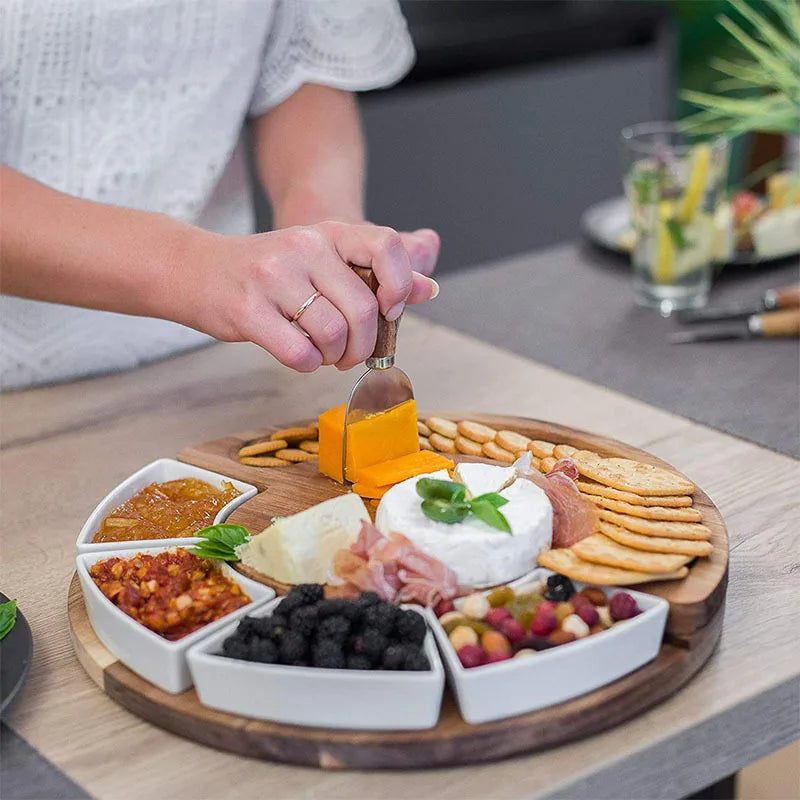 Deluxe Wooden Cheese Board and Knife Gift Set