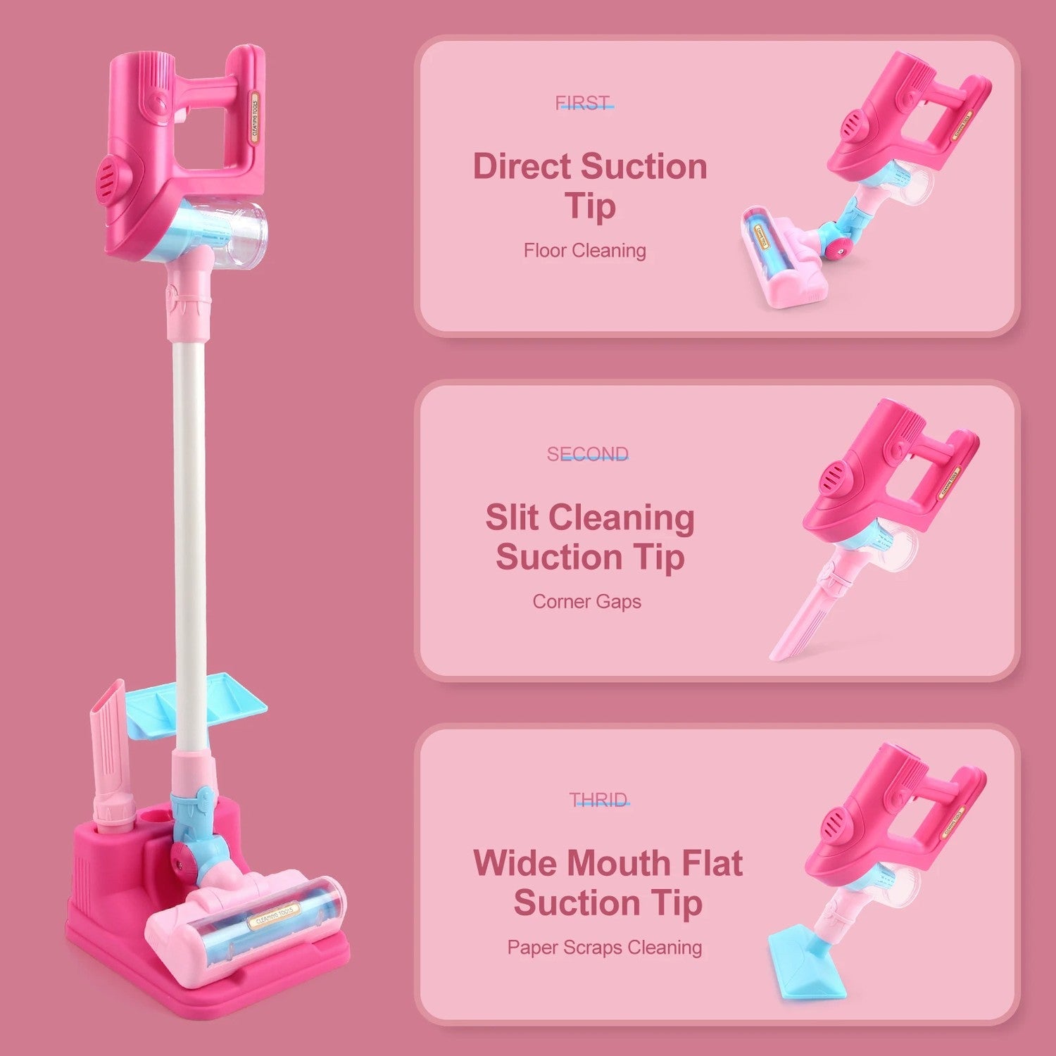 3 in 1 Electric Mini Vacuum Cleaner Toy with Simulated Suction Effect, Lights & Sounds, Safe for Ages 3+