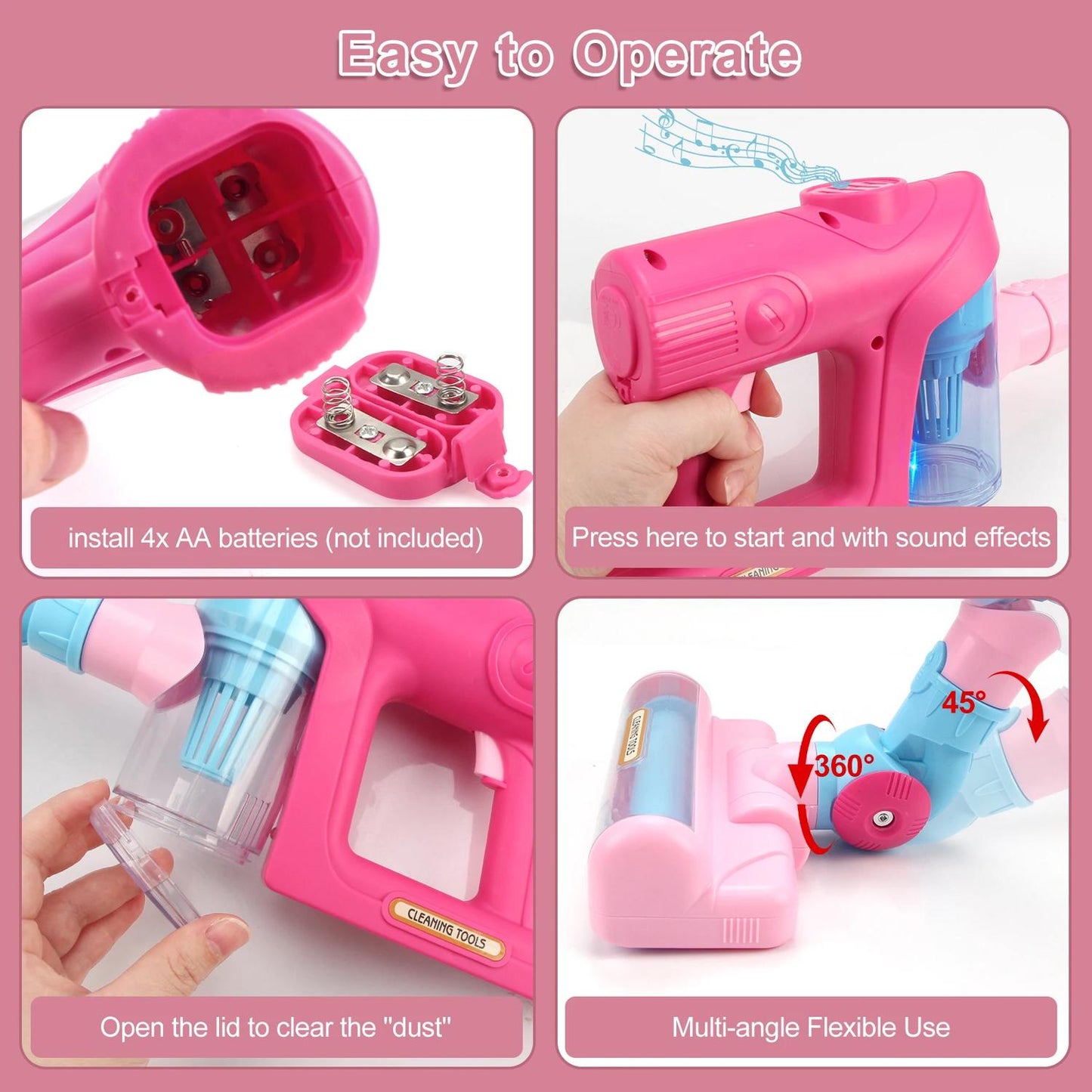 3 in 1 Electric Mini Vacuum Cleaner Toy with Simulated Suction Effect, Lights & Sounds, Safe for Ages 3+