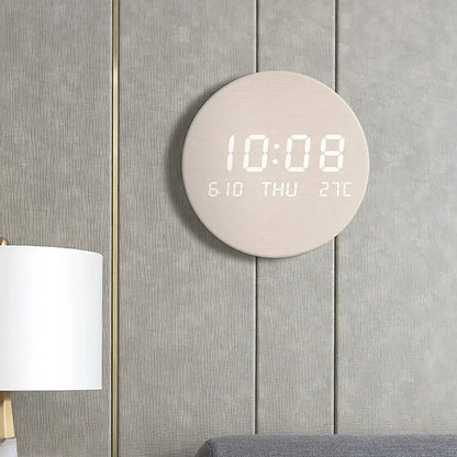 Rustic LED Wood Wall Clock with Temp Display - Halri