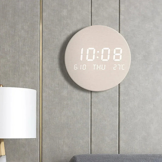 Rustic LED Wood Wall Clock with Temp Display - Halri