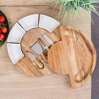 Deluxe Wooden Cheese Board and Knife Gift Set