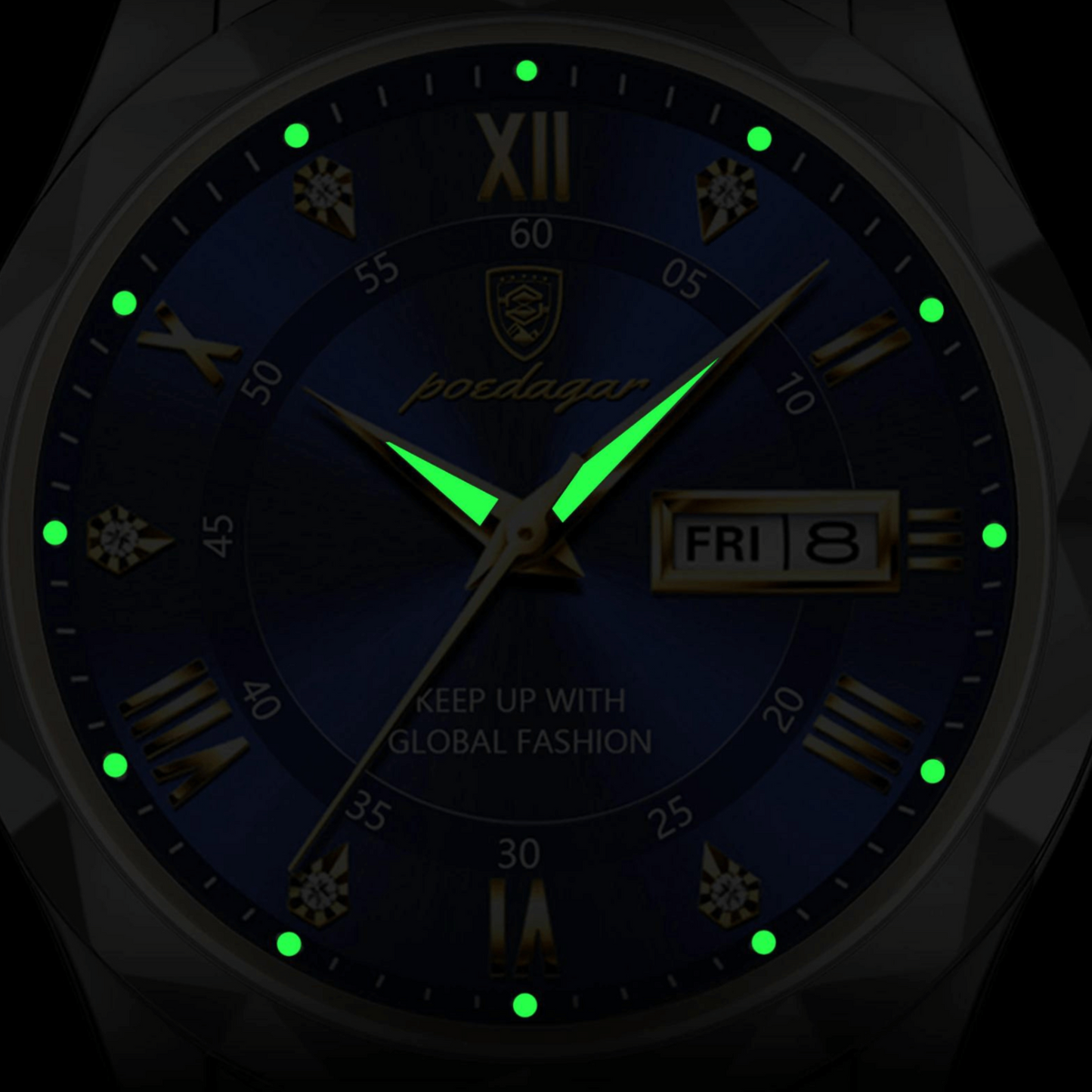Men's Silver Stainless Steel Watch with Glow Dial