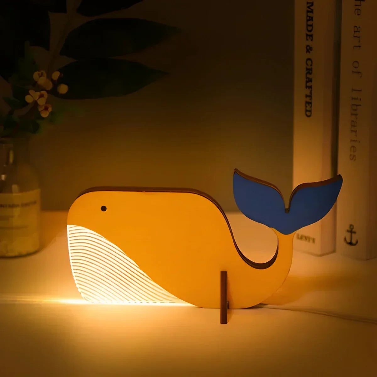 Lampe de bureau en bois avec figurine d'animal