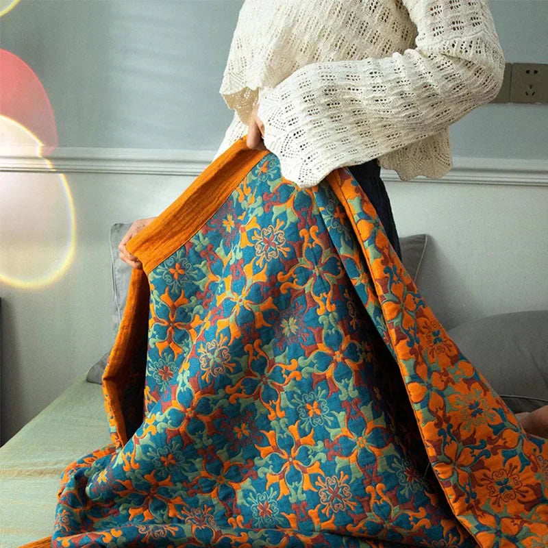 Soft Blue Plaid Six Layer Cotton Quilt - Halri