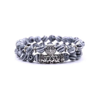 Bracelet en perles et pierres hibou inspiré par la nature