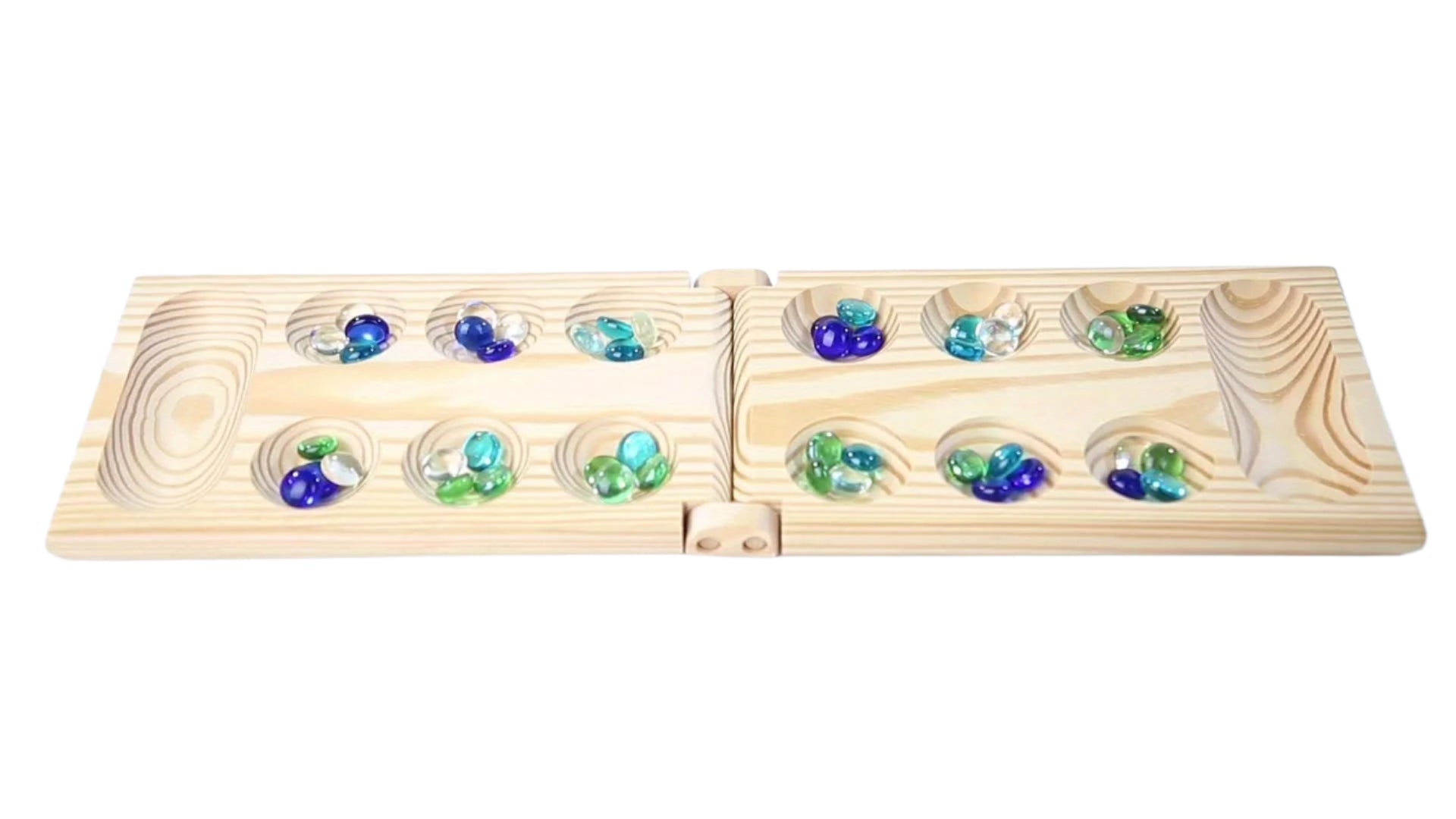 Portable Wooden Mancala Board Game with Colorful Stones - Halri