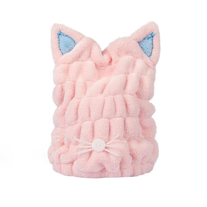 Adorable turban de bain à capuche en microfibre avec motif chaton 