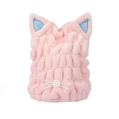 Adorable turban de bain à capuche en microfibre avec motif chaton 
