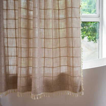 Rideau de douche en coton doux avec bordure à pompons et revêtement imperméable
