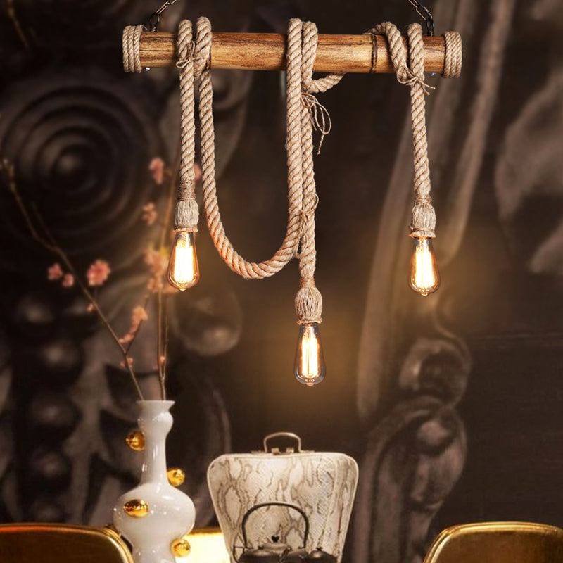 Rustic Bamboo Pendant Light with Adjustable Rope Cord - Halri