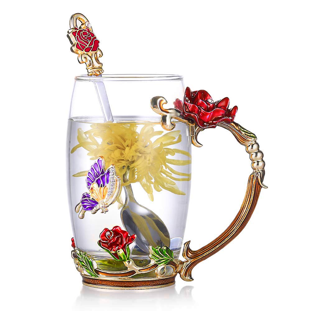 Magnifique service à thé fleuri avec cuillère