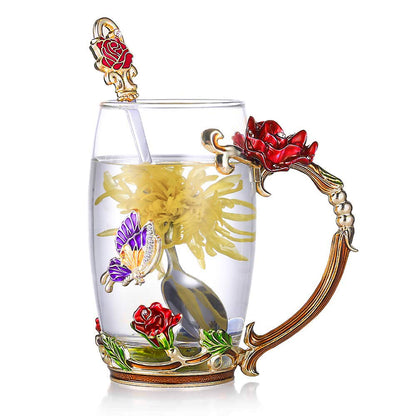 Magnifique service à thé fleuri avec cuillère