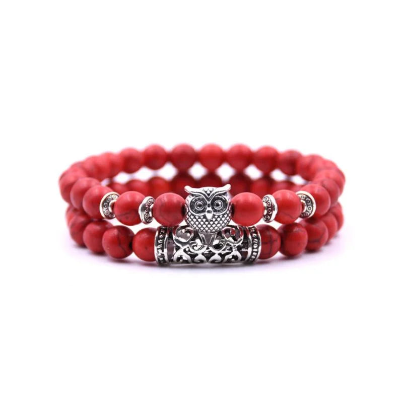 Bracelet en perles et pierres hibou inspiré par la nature