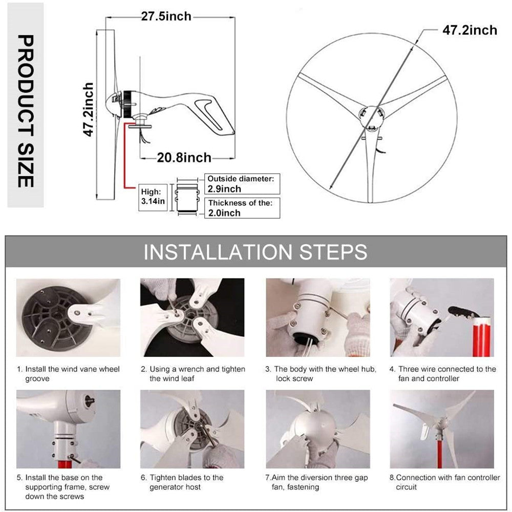 Quiet Home Wind Power Generator 8 Blade Turbine System