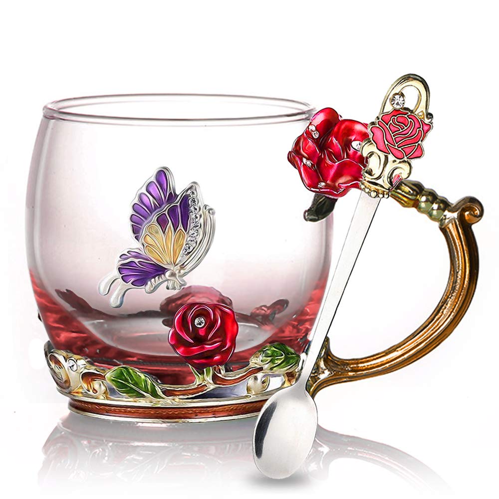 Magnifique service à thé fleuri avec cuillère