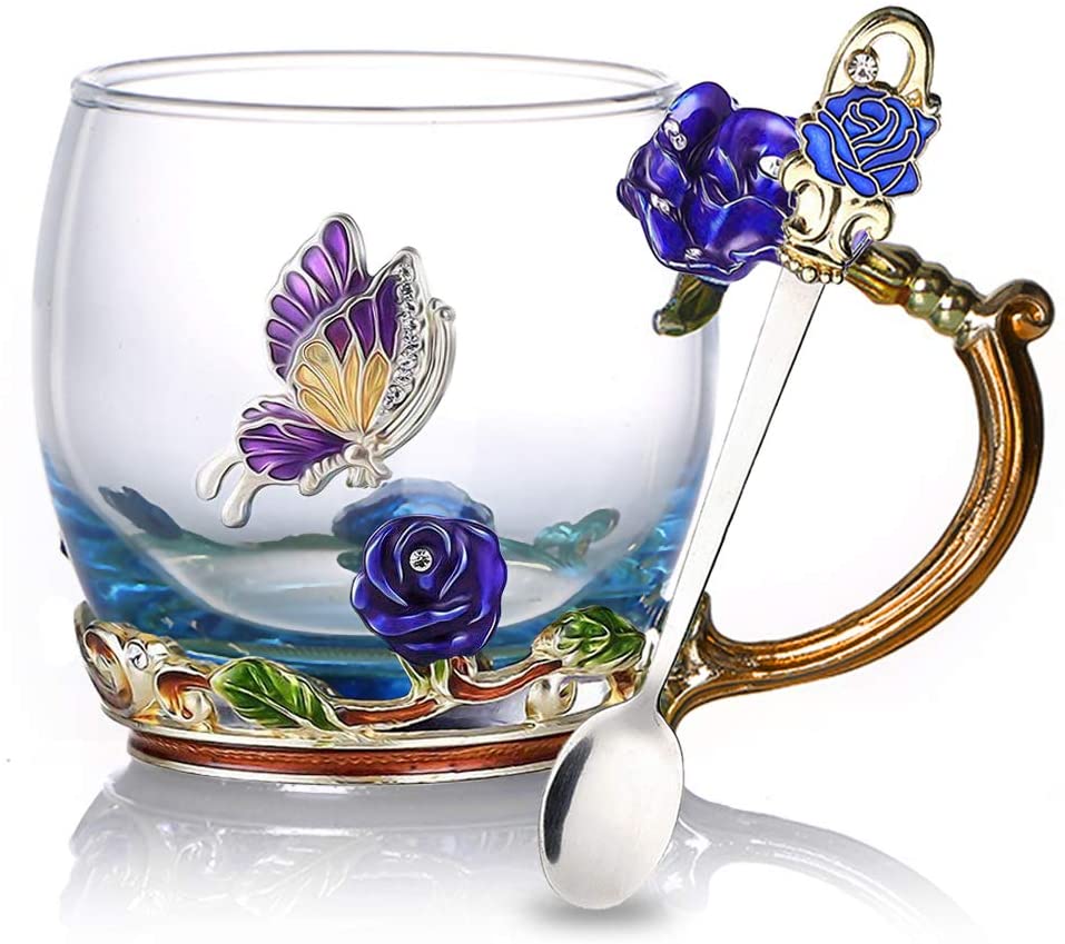 Magnifique service à thé fleuri avec cuillère
