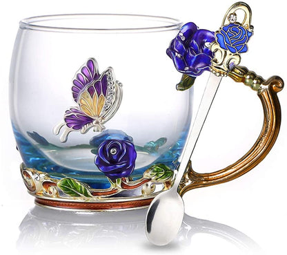 Magnifique service à thé fleuri avec cuillère