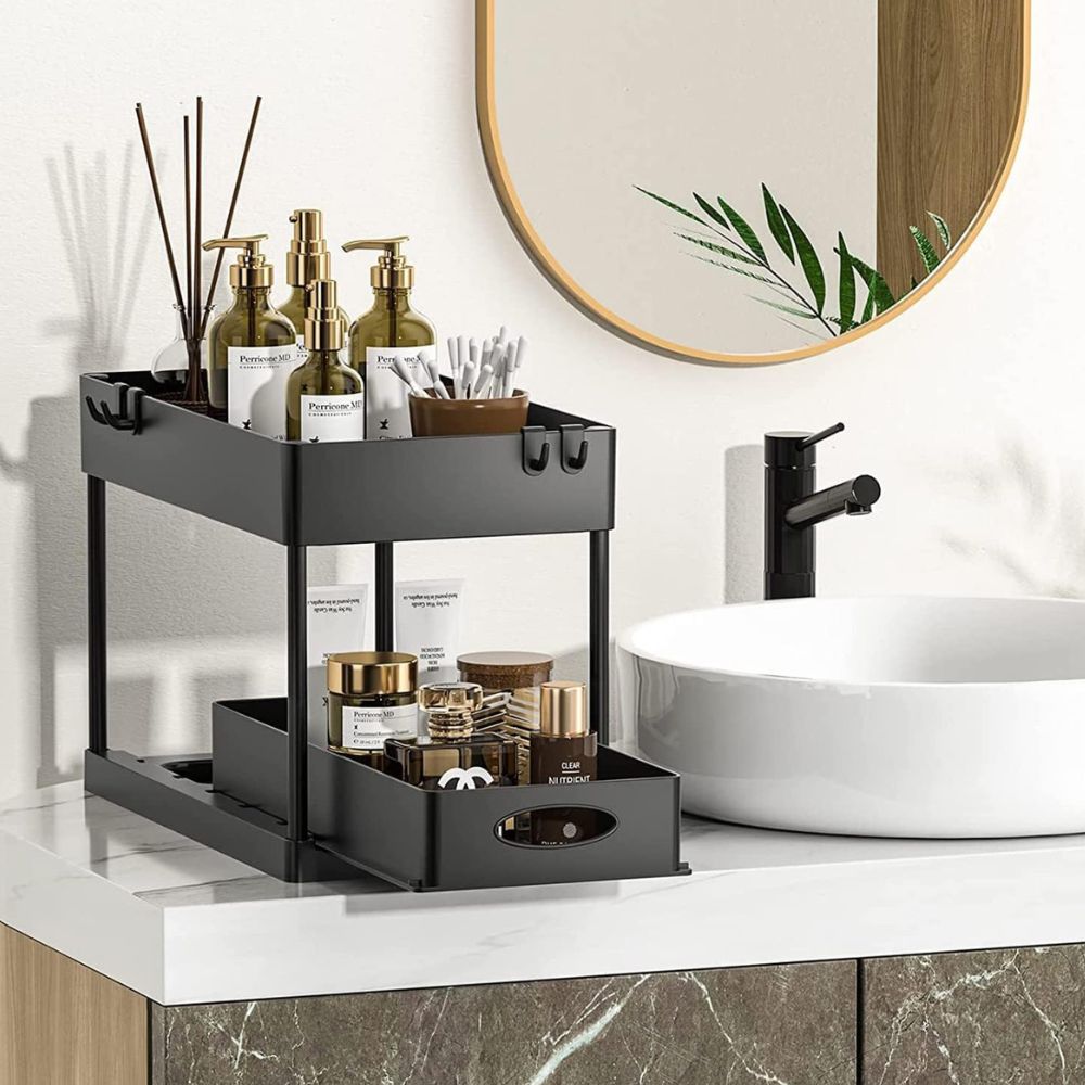 Double Layer Slide Out Shelf Storage Organizer Rack