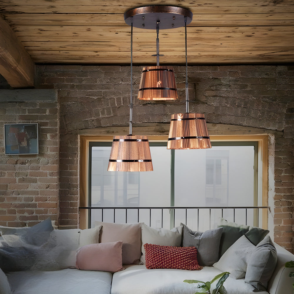 Barre lumineuse suspendue en bois rustique