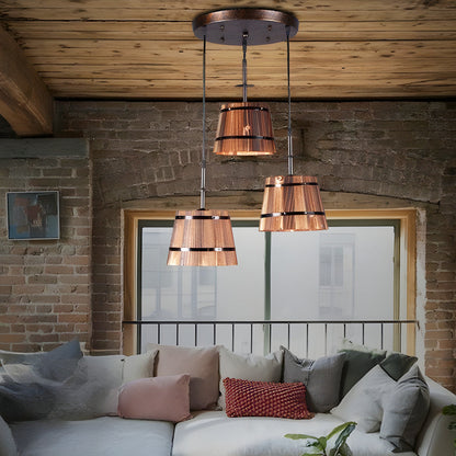 Barre lumineuse suspendue en bois rustique