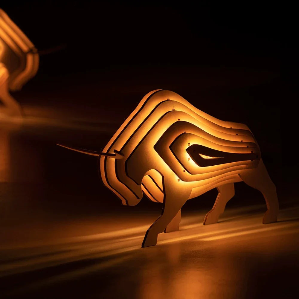 Lampe rustique artisanale en bois en forme d'animal
