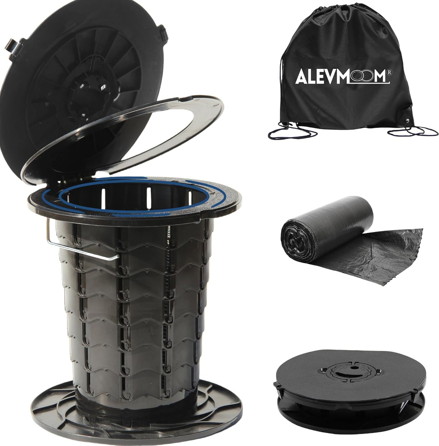 Toilettes de camping compactes avec pieds réglables en hauteur