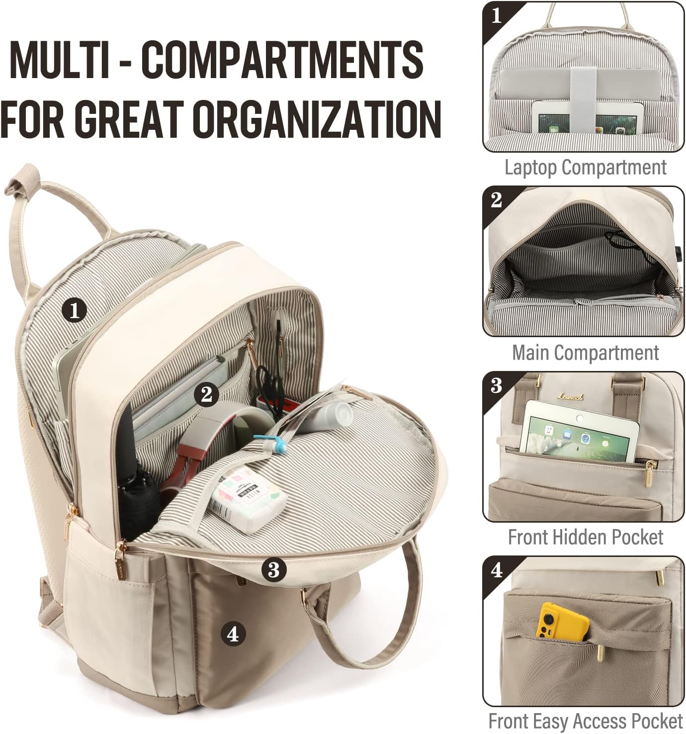 Waterproof Laptop Backpack for Women with USB Charger - Halri