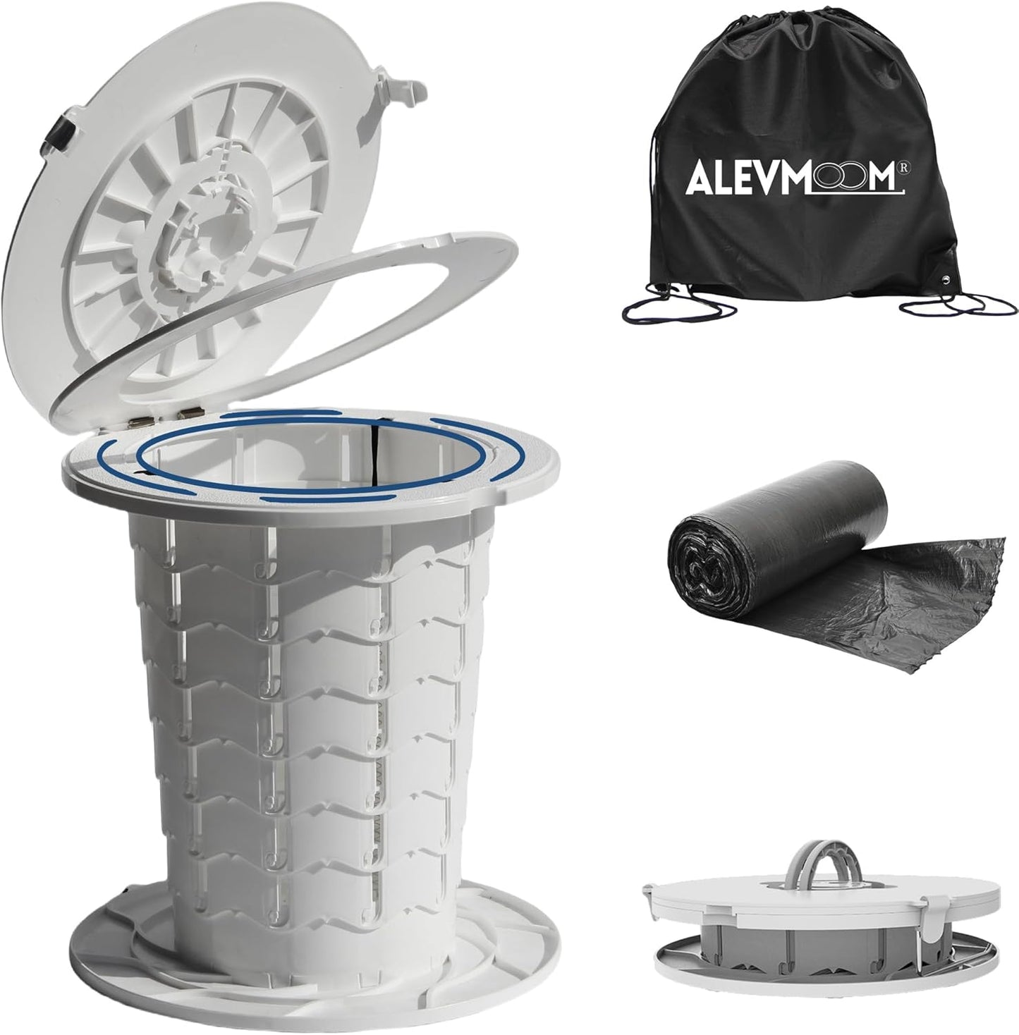 Toilettes de camping compactes avec pieds réglables en hauteur