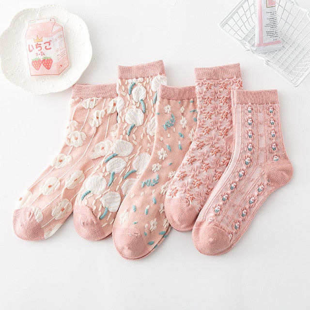 Classic Floral Pattern Ankle Socks 5 Pack - Halri