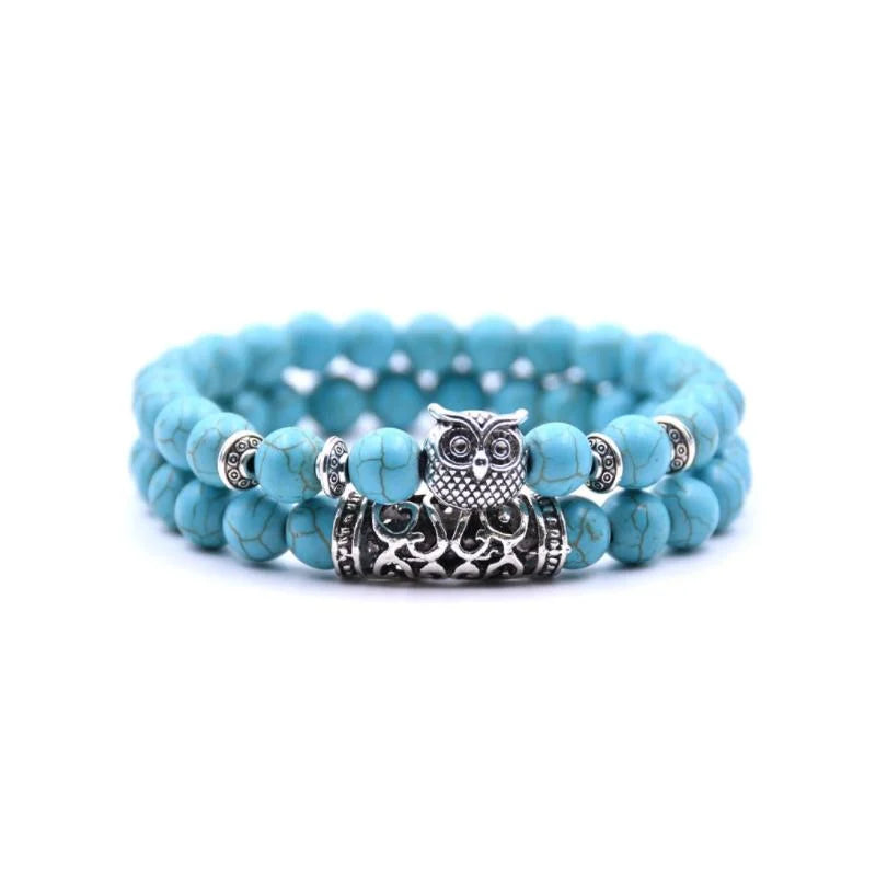 Bracelet en perles et pierres hibou inspiré par la nature
