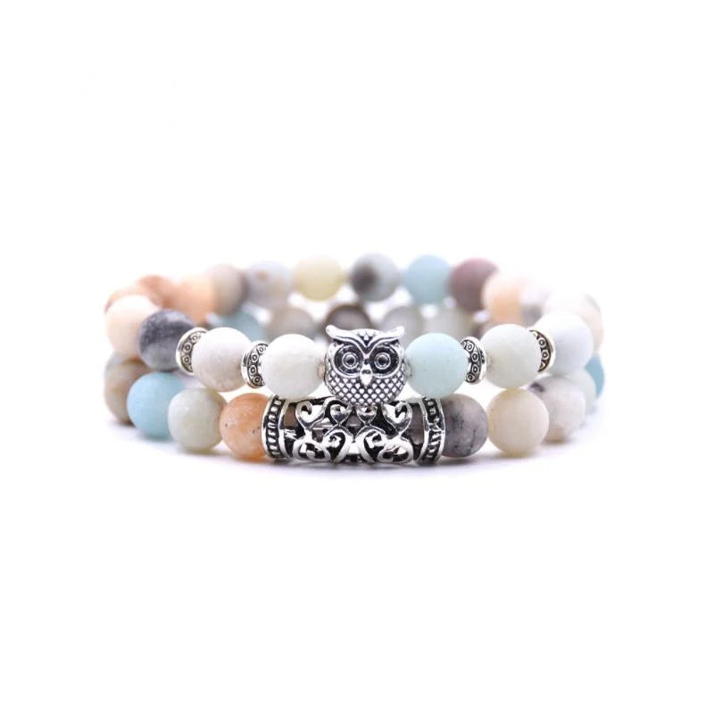 Bracelet en perles et pierres hibou inspiré par la nature